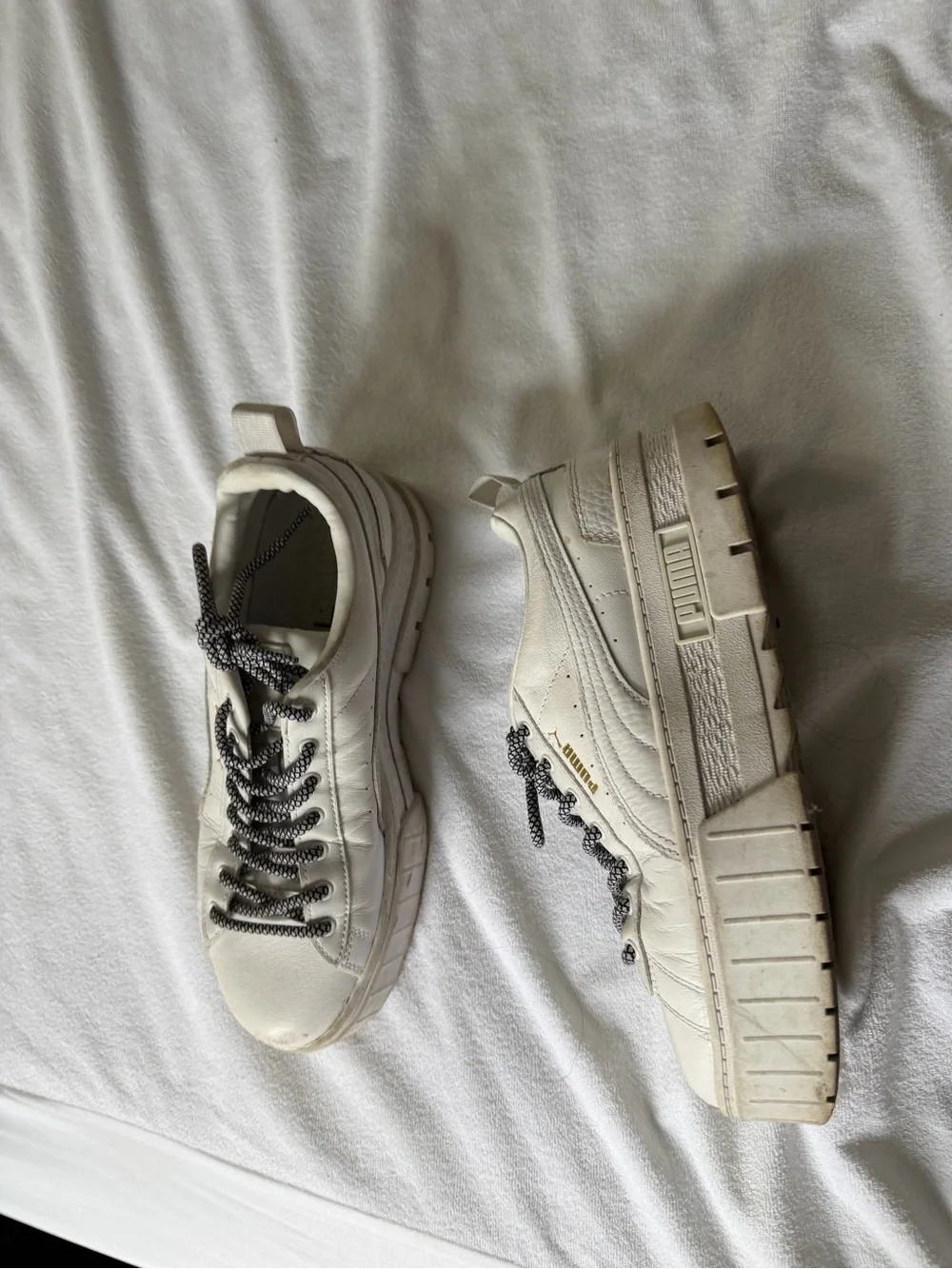 Puma White Platform Lace-Up Sneakers with Gold Logo